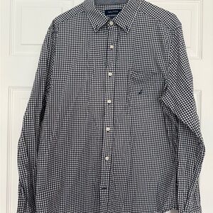 Nautica Men's Navy and White Checkered Shirt